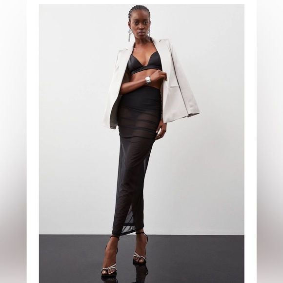 Karen Millen Mesh Ruched Midaxi Skirt - Black - Medium - Picture 1 of 9